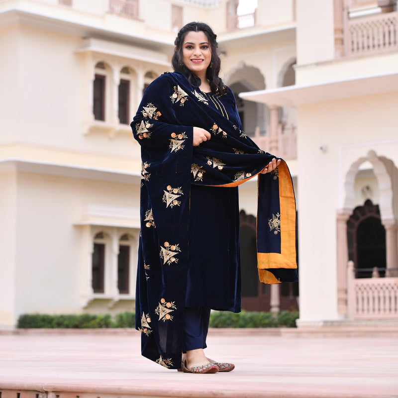 Navy Blue Velvet Majesty Suit Set