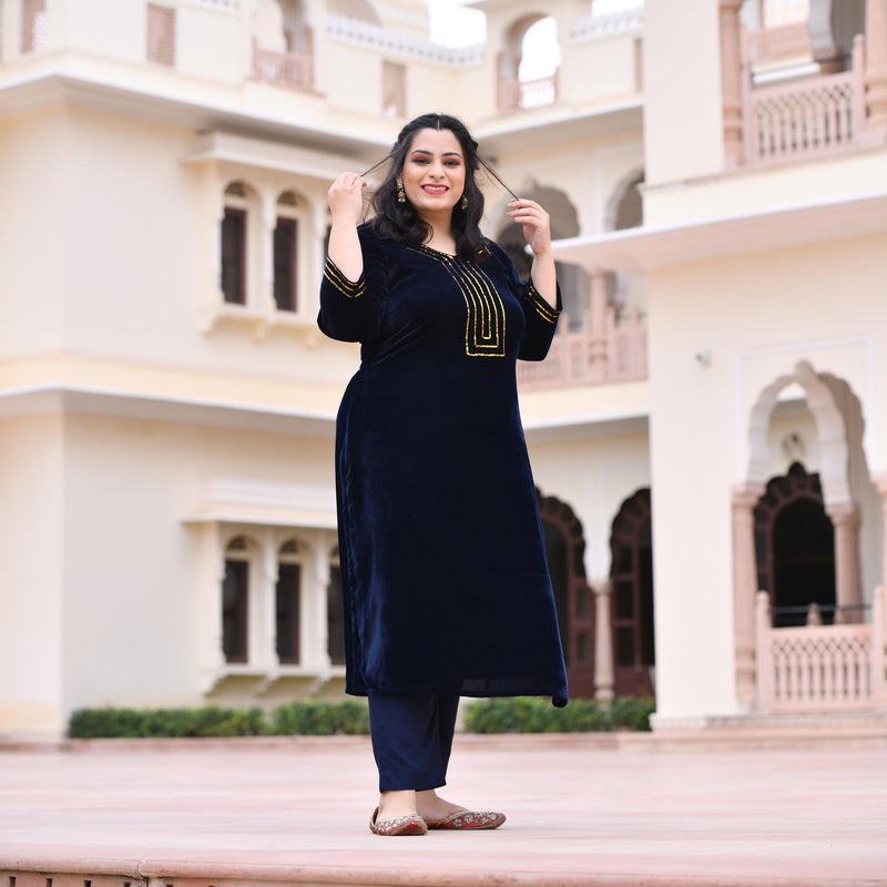 Navy Blue Velvet Majesty Suit Set