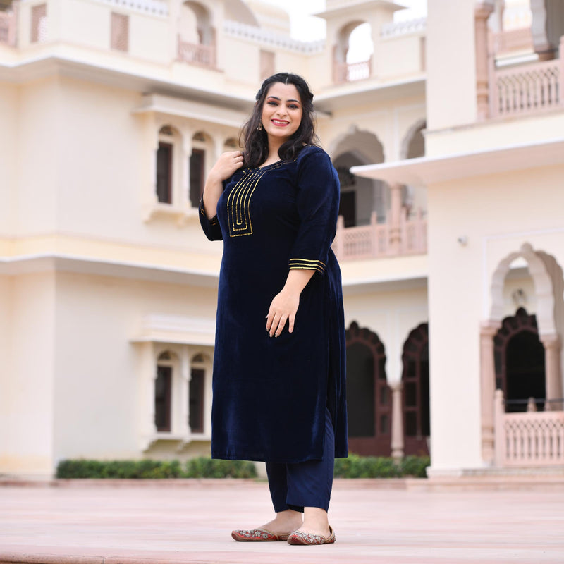 Navy Blue Velvet Majesty Suit Set