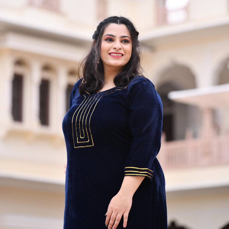 Navy Blue Velvet Majesty Suit Set