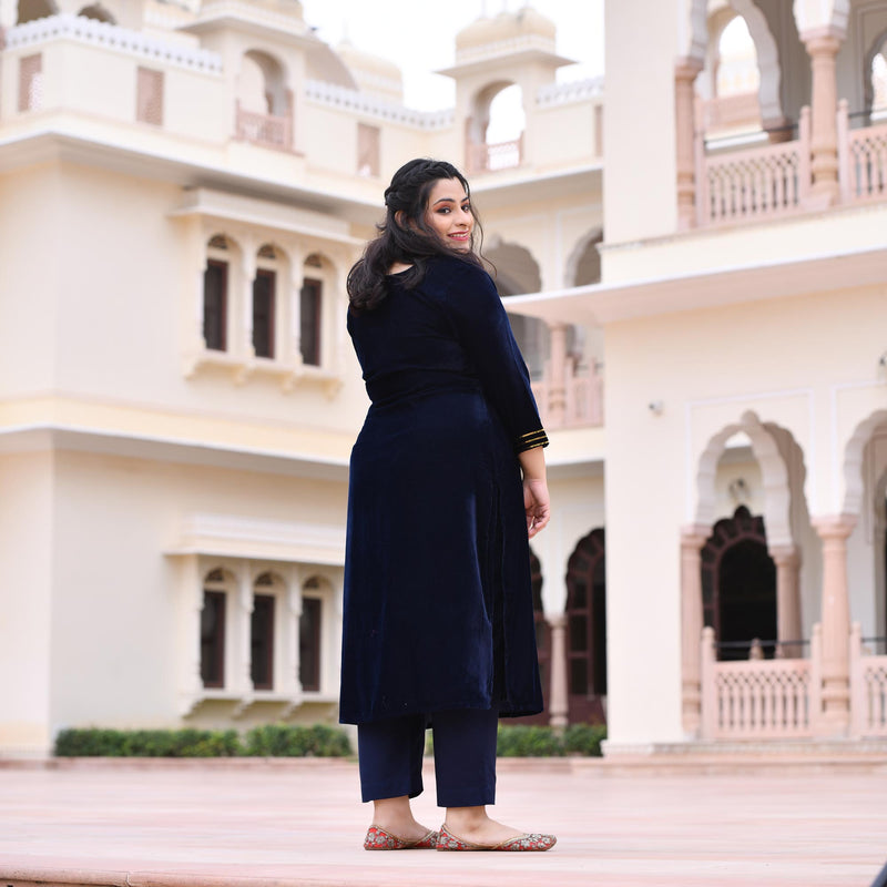 Navy Blue Velvet Majesty Suit Set
