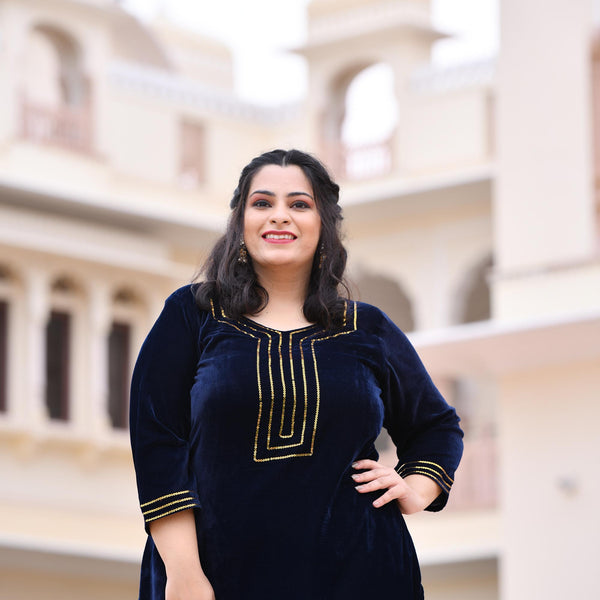Navy Blue Velvet Majesty Kurta