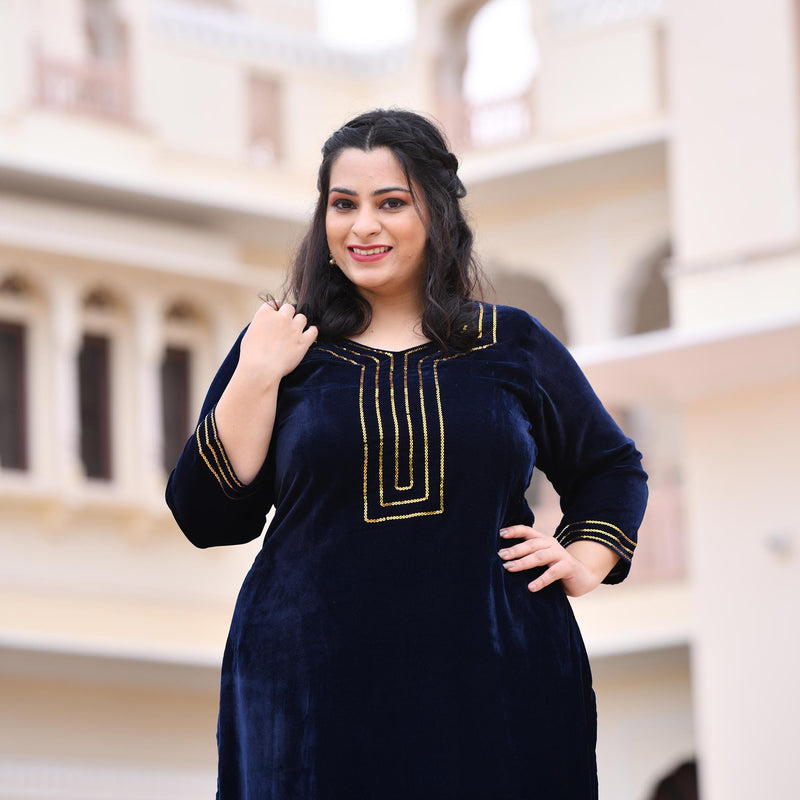 Navy Blue Velvet Majesty Suit Set
