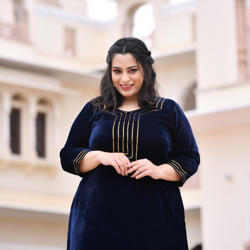 Navy Blue Velvet Majesty Suit Set