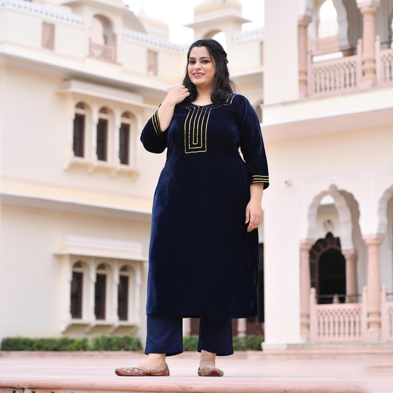 Navy Blue Velvet Majesty Suit Set