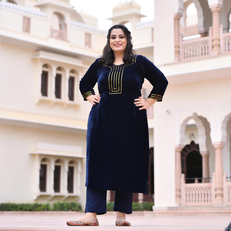 Navy Blue Velvet Majesty Suit Set