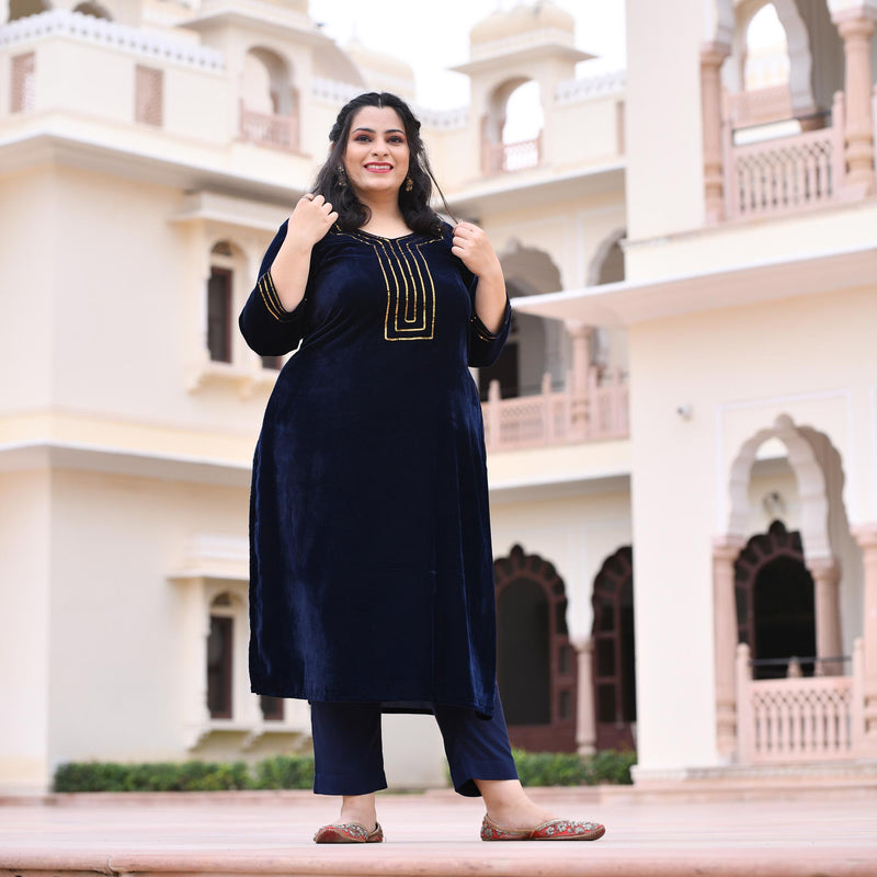Navy Blue Velvet Majesty Suit Set
