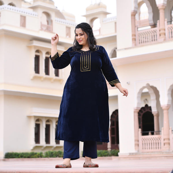 Navy Blue Velvet Majesty Kurta
