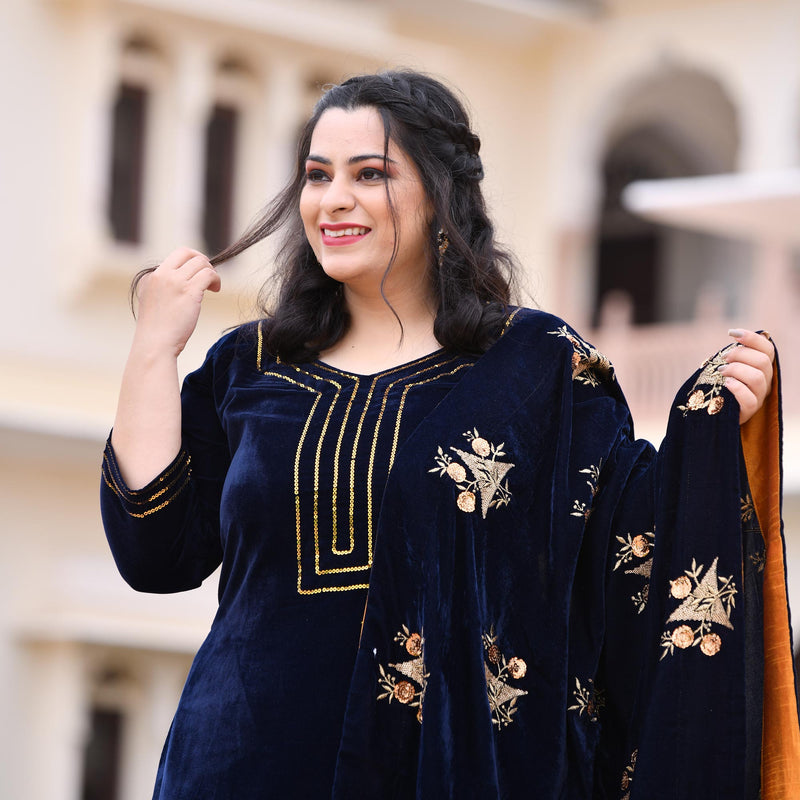 Navy Blue Velvet Majesty Suit Set