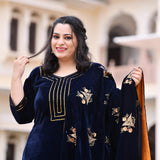 Navy Blue Velvet Majesty Suit Set