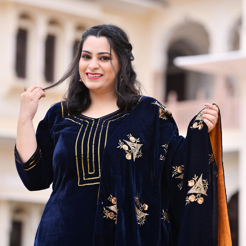 Navy Blue Velvet Majesty Suit Set