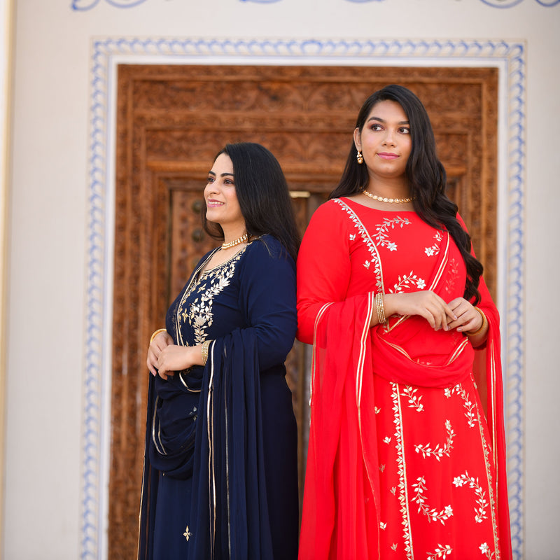 Rose Red Gota Patti Handwork Pure Georgette Suit Set