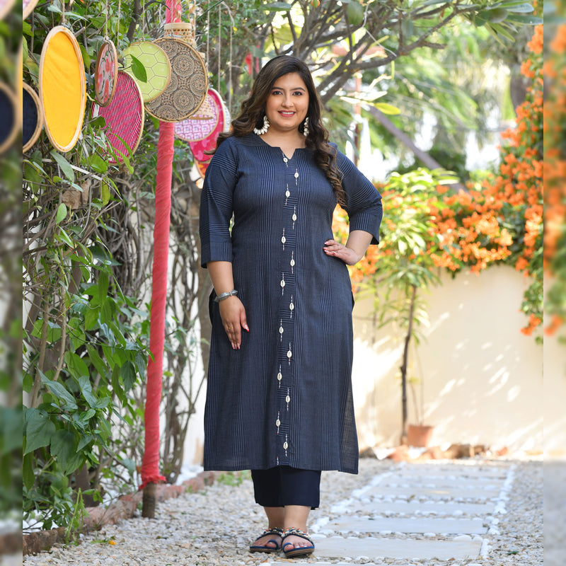 Ocean Mermaid Hand Embroidered Rayon Kurta