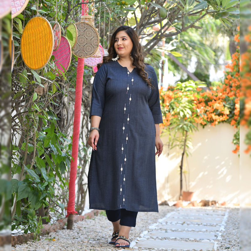 Ocean Mermaid Hand Embroidered Rayon Kurta