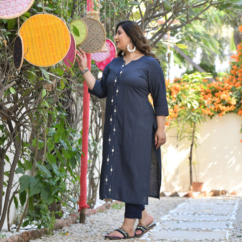 Ocean Mermaid Hand Embroidered Rayon Kurta