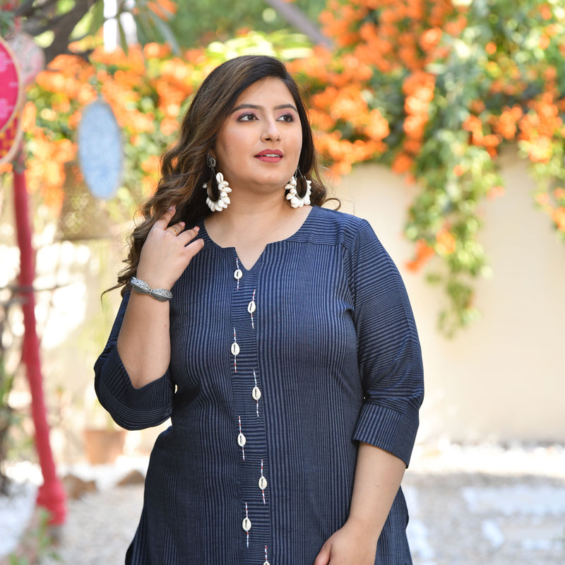 Ocean Mermaid Hand Embroidered Rayon Kurta