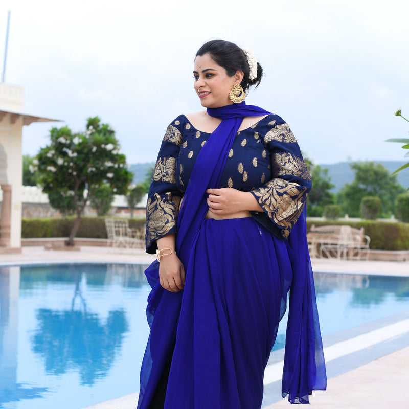 Ocean And The Golden Waves Banarasi Blouse