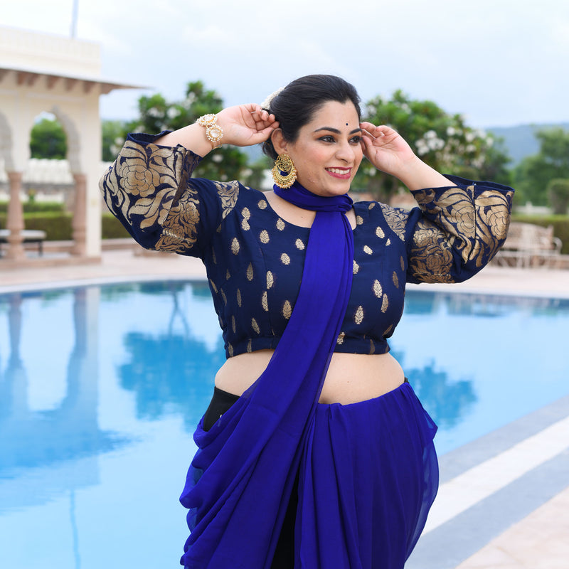 Ocean And The Golden Waves Banarasi Blouse