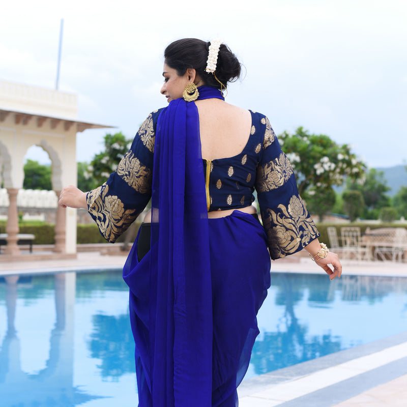 Ocean And The Golden Waves Banarasi Blouse