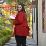 Woollen Old Brick Knitted Cape with Belt