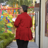 Woollen Old Brick Knitted Cape with Belt