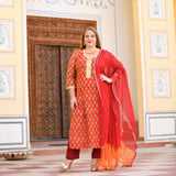 Daisy Orange Gota Patti Handblock Chanderi Suit Set