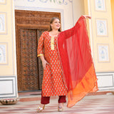 Daisy Orange Gota Patti Handblock Chanderi Suit Set