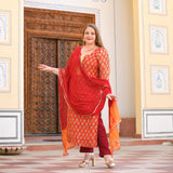 Daisy Orange Gota Patti Handblock Chanderi Suit Set
