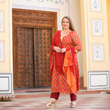 Daisy Orange Gota Patti Handblock Chanderi Suit Set