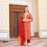 Daisy Orange Gota Patti Handblock Chanderi Suit Set