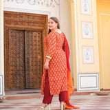 Daisy Orange Gota Patti Handblock Chanderi Suit Set