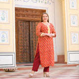 Daisy Orange Gota Patti Handblock Chanderi Suit Set