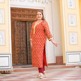 Daisy Orange Gota Patti Handblock Chanderi Suit Set