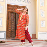 Daisy Orange Gota Patti Handblock Chanderi Suit Set