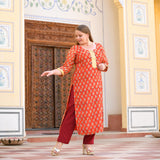 Daisy Orange Gota Patti Handblock Chanderi Suit Set