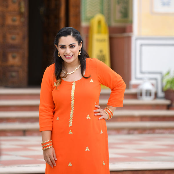 Tiger Orange Handwork Pure Georgette Suit Set