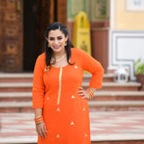 Tiger Orange Handwork Pure Georgette Kurta