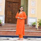 Tiger Orange Handwork Pure Georgette Kurta