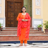 Tiger Orange Handwork Pure Georgette Kurta