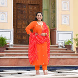 Tiger Orange Handwork Pure Georgette Kurta