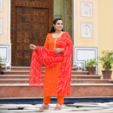 Tiger Orange Handwork Pure Georgette Kurta