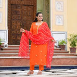 Tiger Orange Handwork Pure Georgette Kurta