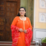 Tiger Orange Handwork Pure Georgette Kurta