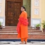 Tiger Orange Handwork Pure Georgette Kurta