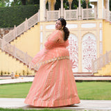 Salmon Pink Sequin Embroidered Anarkali Dress