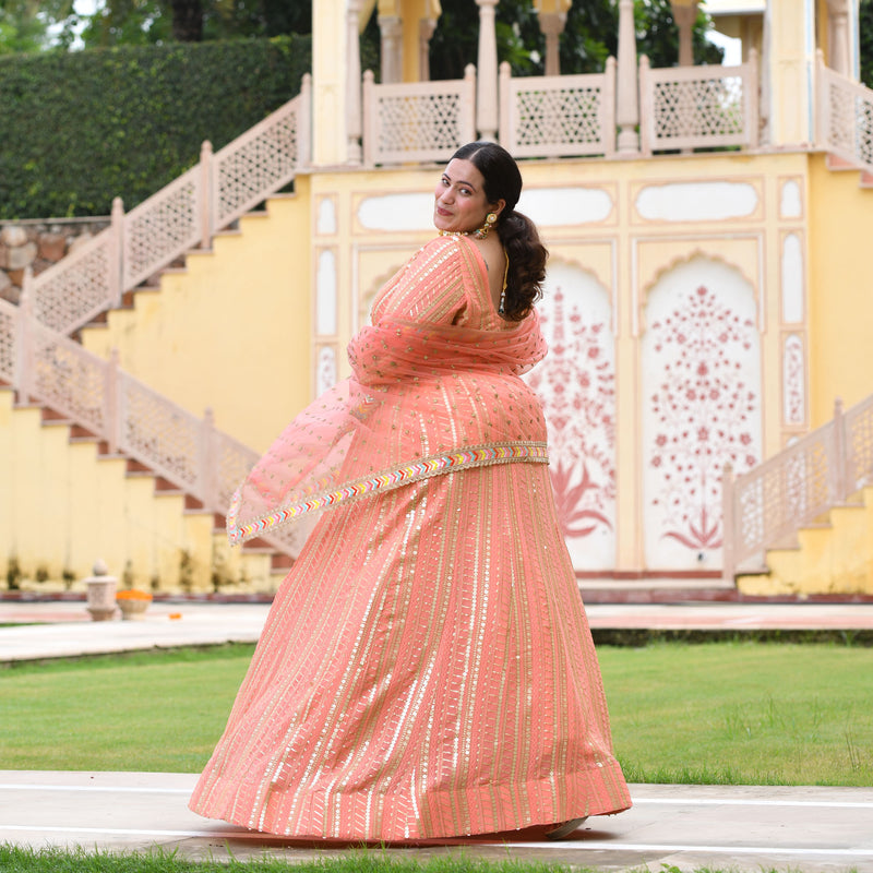 Salmon Pink Sequin Embroidered Anarkali Dress