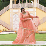 Salmon Pink Sequin Embroidered Anarkali Dress