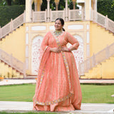 Salmon Pink Sequin Embroidered Anarkali Dress