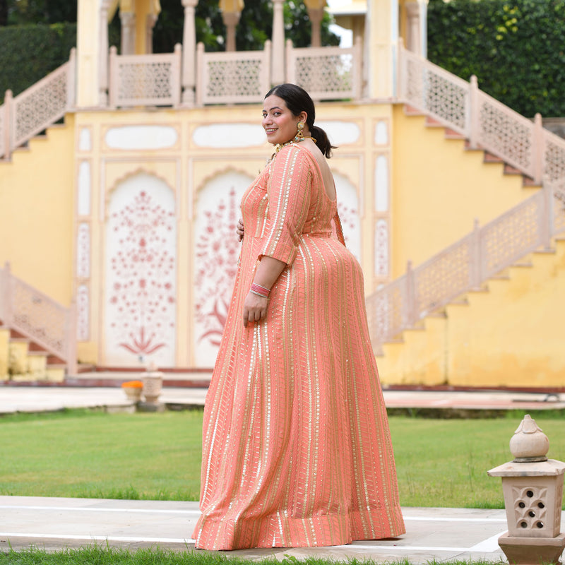 Salmon Pink Sequin Embroidered Anarkali Dress