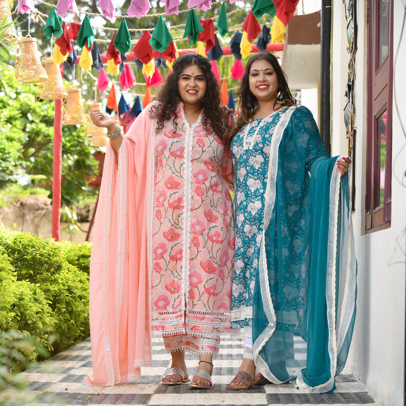Bed of Lotus Floral Chikan Laced Kurta